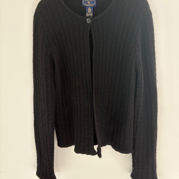 Chelsea Campbell Womens Small Black 100% Pure Wool Ribbed Cardigan w 1 button - Picture 3 of 9